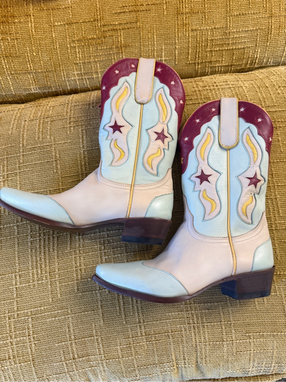 Pastel Western Cowboy Boots with Star Accent - Pink, Light Blue, Burgundy